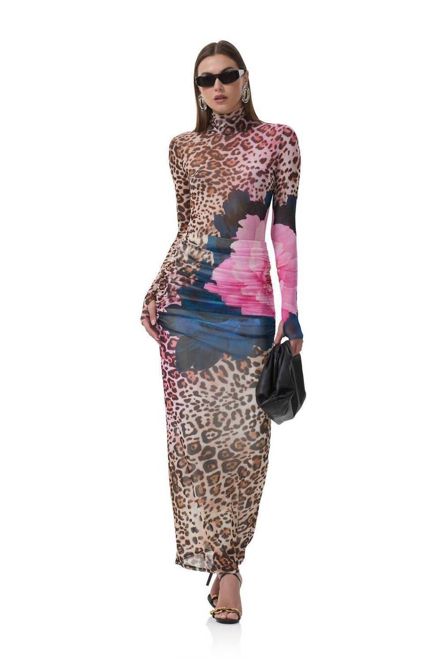 NEW AFRM bevin mesh maxi skirt in animal block peony